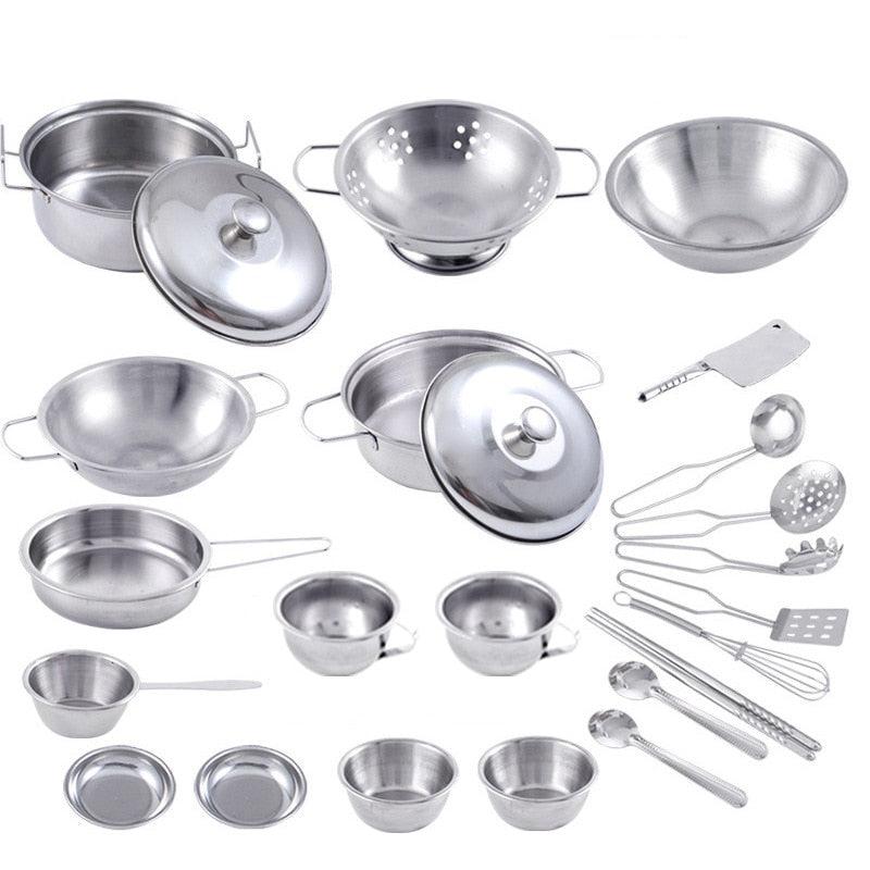 Conjunto de Utensílios de Cozinha Infantil em Aço Inox - Aprendizado Divertido para Pequenos Chefs!